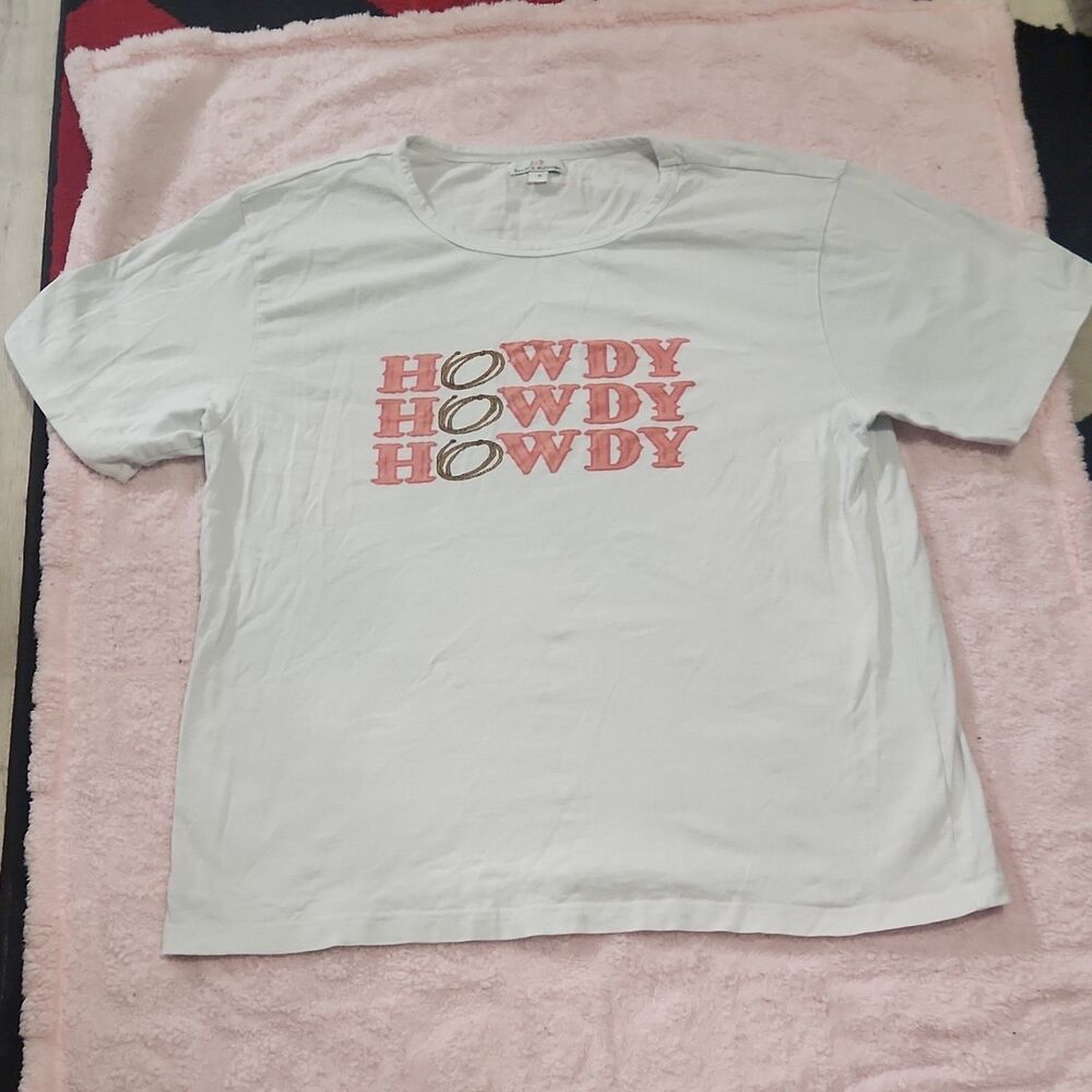 Bailey's Blossoms Womens Medium White Western Graphic Tee Cotton Top Shirt
